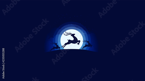 A raindeer is jumping pass the middle of the moon in the chrismas eve.