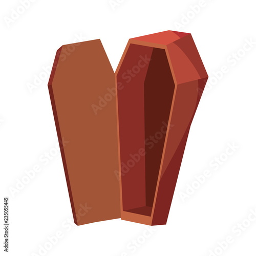 wooden coffin on white background