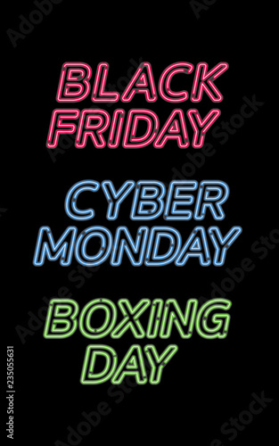 Special Package of Neon light effect Black friday  Cyber Monday  Boxing Day  with pink  blue and green