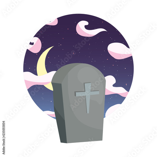 gravestone in the night moon sky