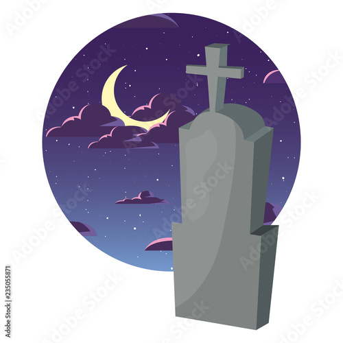 gravestone in the night moon sky