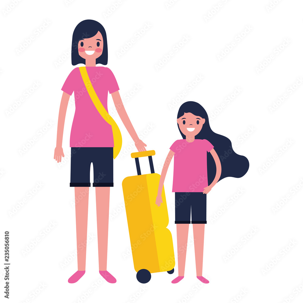 woman and girl suitcase travel vacations woman and girl suitcase travel vacations