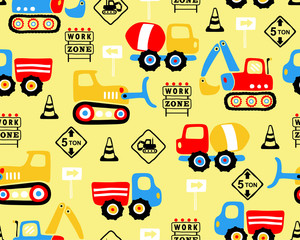 Acrylglasbilder Automuster Buntes Baufahrzeuge Muster im Cartoonstil  © Bhonard21