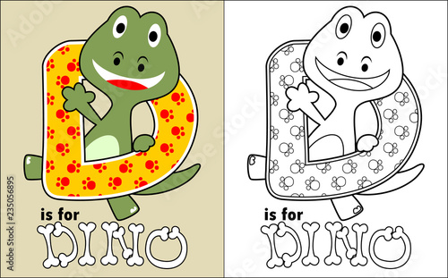 coloring book vector with happy dinosaur