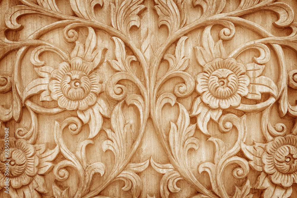 Pattern of flower carved on wood background Pattern of flower carved on wood background
