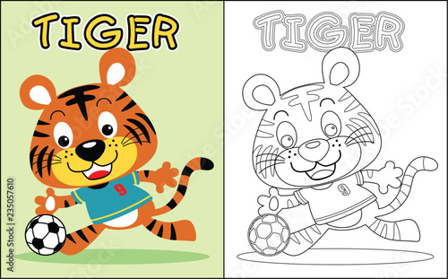coloring book vector with cute tiger the soccer player