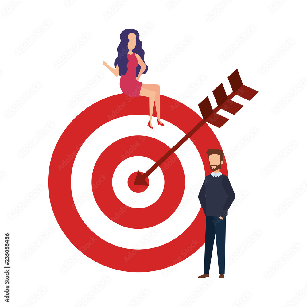 target with arrow and business couple target with arrow and business couple