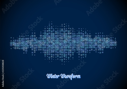 Christmas music waveform made of different scattered snowflakes