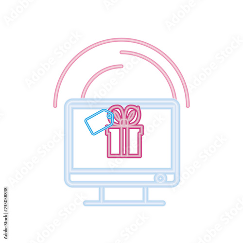 online shopping computer gift tag neon