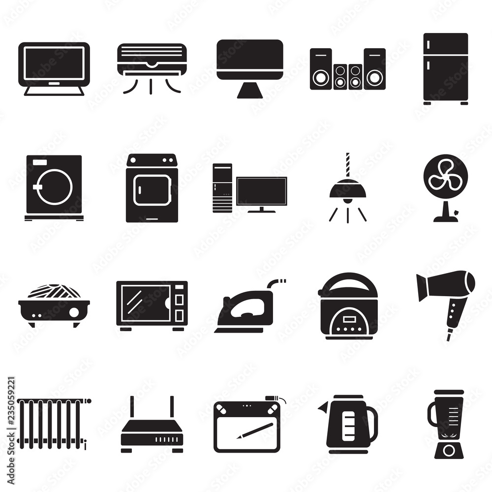 Home electric appliances solid icons Home electric appliances solid icons