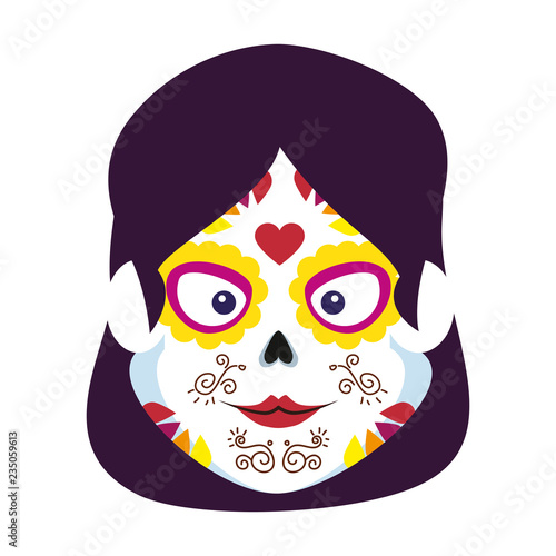 mexica woman head with catrina mask