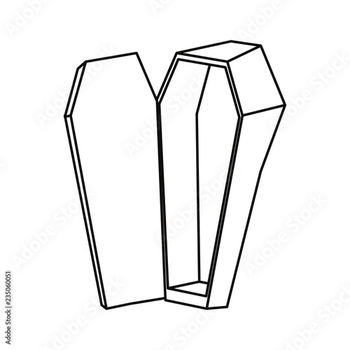 wooden coffin on white background