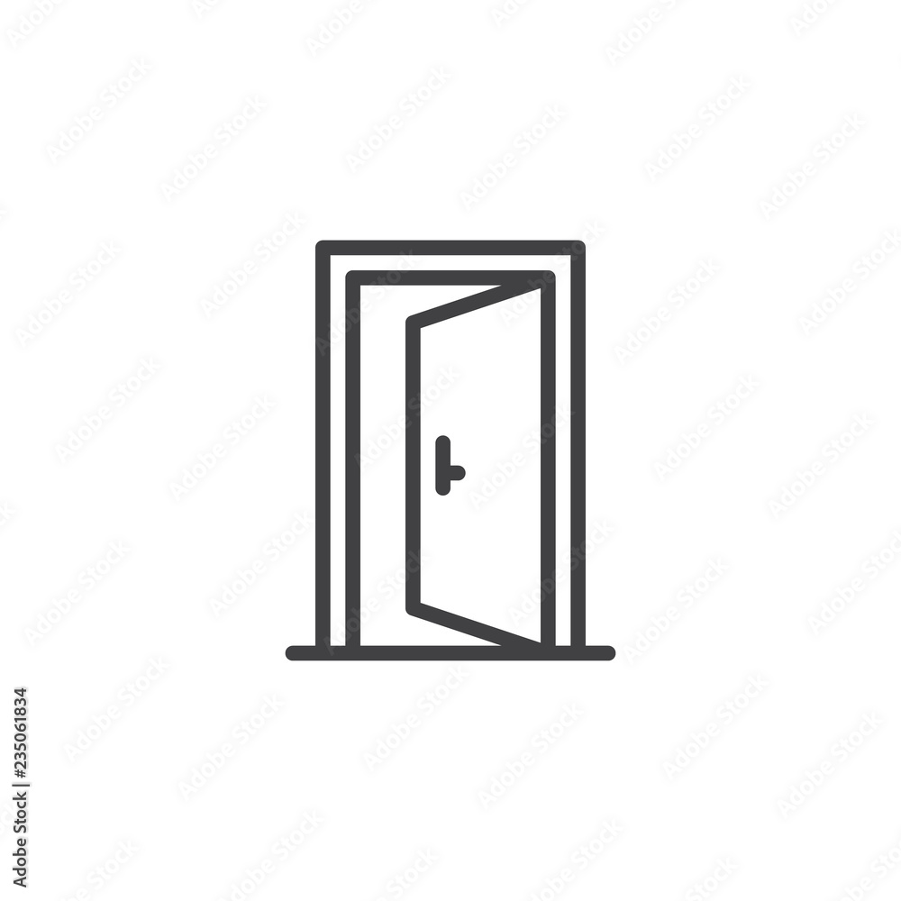 Open door outline icon. linear style sign for mobile concept and web design. Exit doorway simple line vector icon. Push door symbol, logo illustration. Pixel perfect vector graphics Open door outline icon. linear style sign for mobile concept and web design. Exit doorway simple line vector icon. Push door symbol, logo illustration. Pixel perfect vector graphics