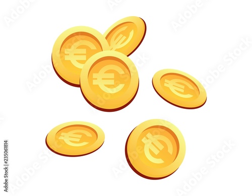 Vector Illustration Set Many Gold Coins Euro Sign