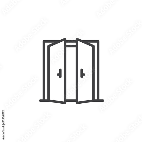 Open double door outline icon. linear style sign for mobile concept and web design. Exit doorway simple line vector icon. Pull door symbol, logo illustration. Pixel perfect vector graphics