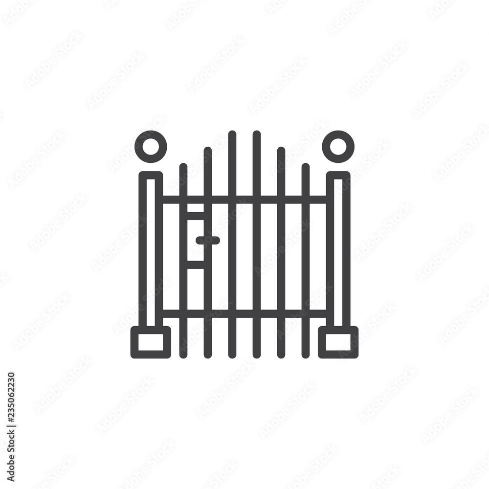 House entrance gate outline icon. linear style sign for mobile concept and web design. Closed gate simple line vector icon. Fence door symbol, logo illustration. Pixel perfect vector graphics House entrance gate outline icon. linear style sign for mobile concept and web design. Closed gate simple line vector icon. Fence door symbol, logo illustration. Pixel perfect vector graphics