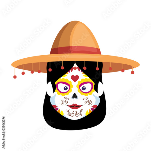 mexica woman head with catrina costume