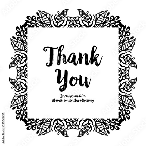 Greeting card with floral ornament and thank you text vector