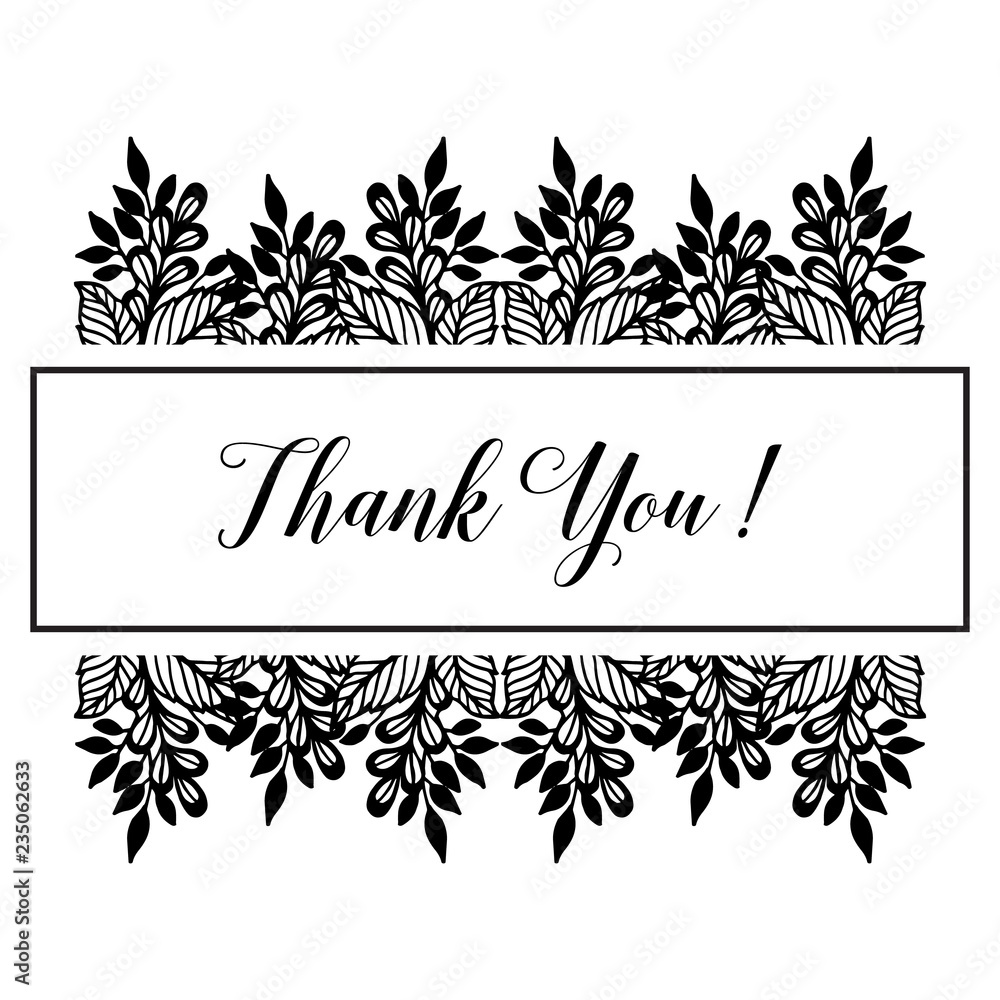 Thank you greeting card with floral vector illustration