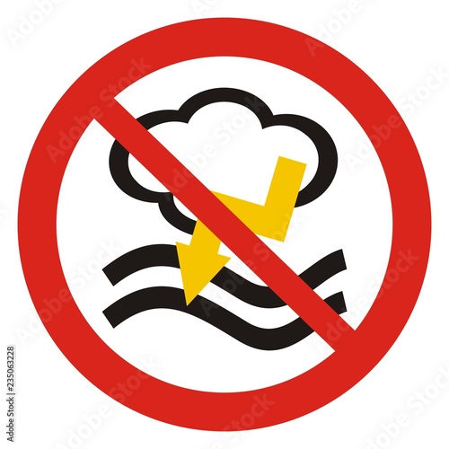 Bathing ban, sign, vector icon. Notice for bad weather. Risk of injury due to bad weather. Danger of lightning.
