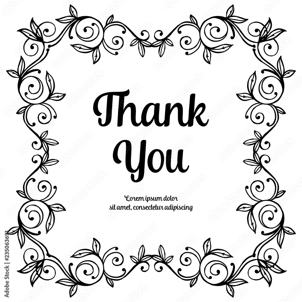 vector flower thank you text hand draw