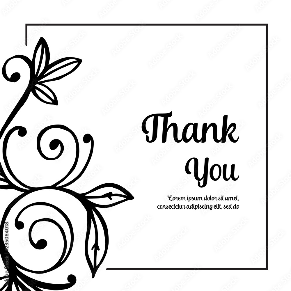 vector flower thank you text hand draw