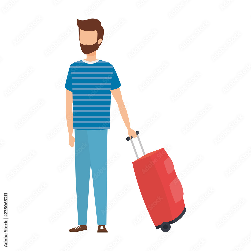 young man with suitcase travel young man with suitcase travel