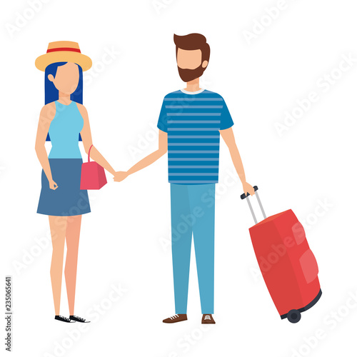 young couple with suitcase travel