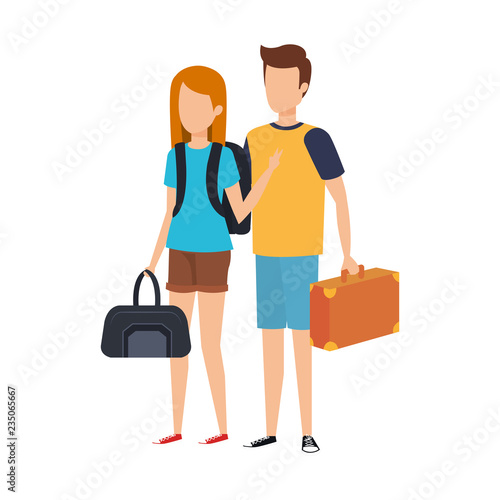 young couple with suitcase travel