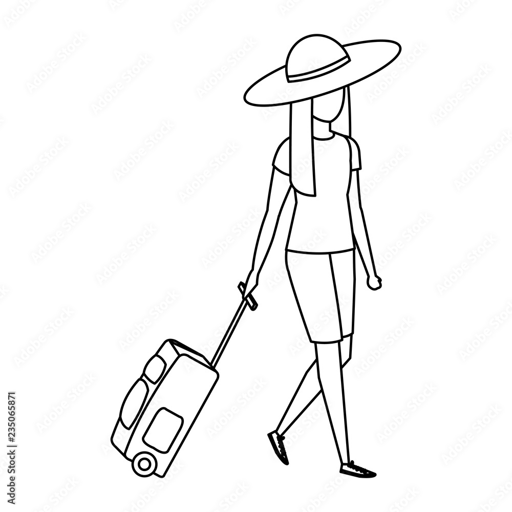 beautiful tourist girl with suitcase character beautiful tourist girl with suitcase character