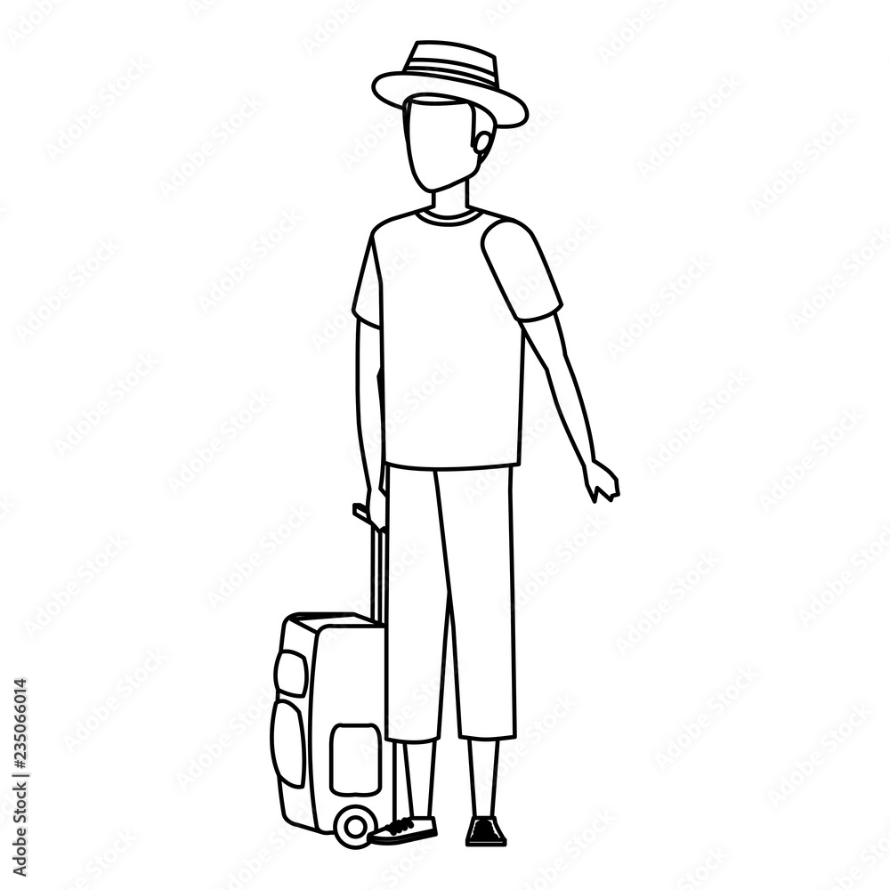young man with suitcase travel young man with suitcase travel