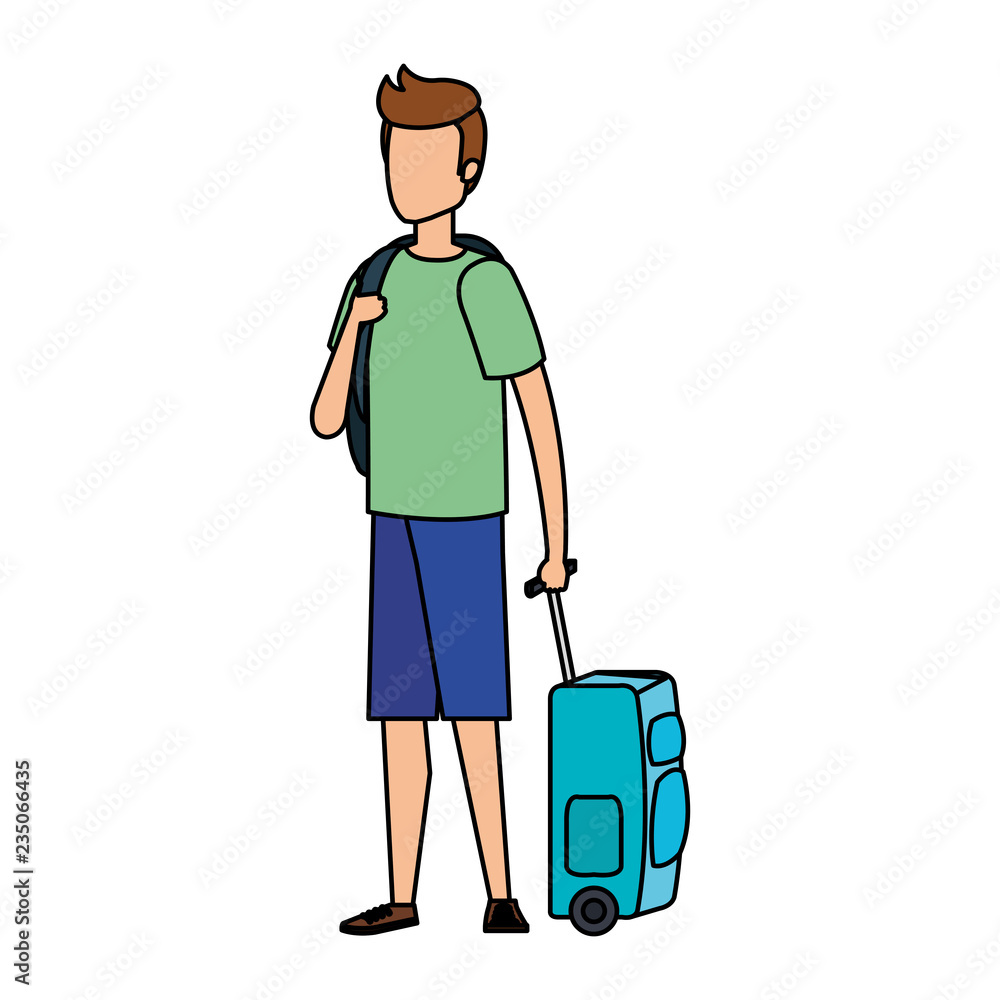 young man with suitcase travel young man with suitcase travel