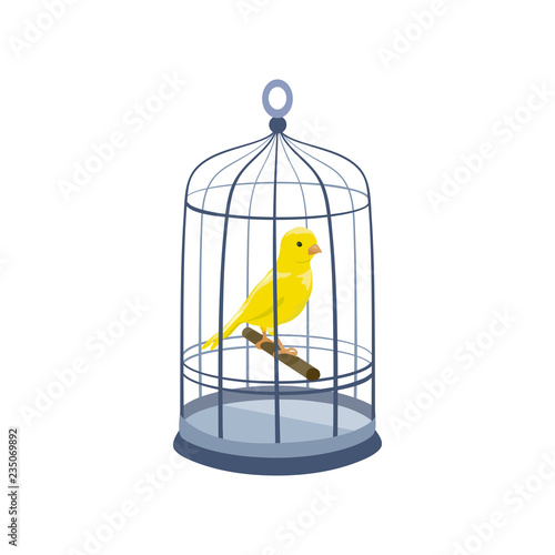 llustration with a bird in a cage. vintage cage