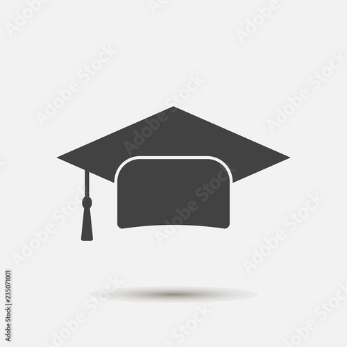 Graduation cap vector icon. Hight school symbol on gray background. Layers grouped for easy editing illustration. For your design.