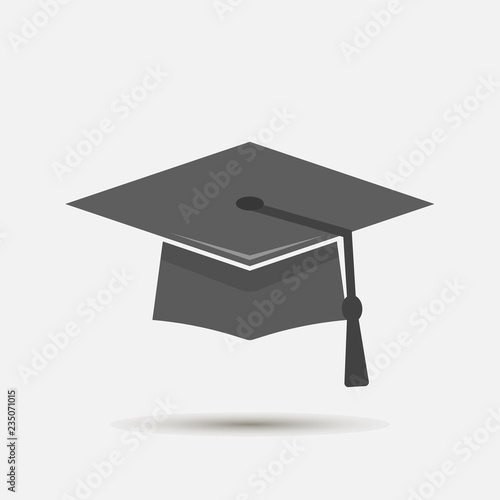 Graduation cap vector icon. Hight school symbol on gray background. Layers grouped for easy editing illustration. For your design.