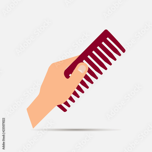Hand holds the hair brush vector illustration.Layers grouped for easy editing illustration. For your design.