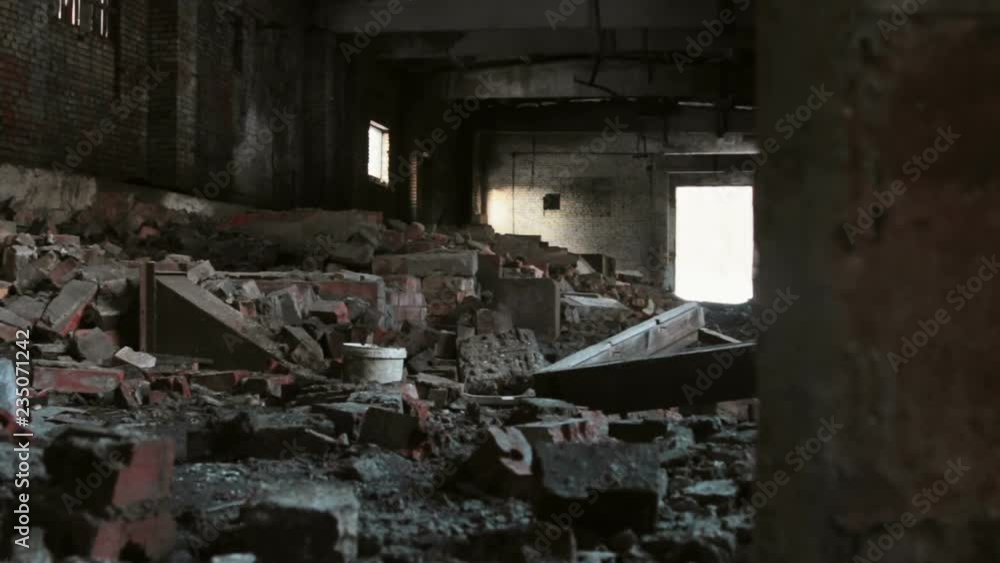 destroyed brick building of a boiler-house. Dolly video destroyed brick building of a boiler-house. Dolly video