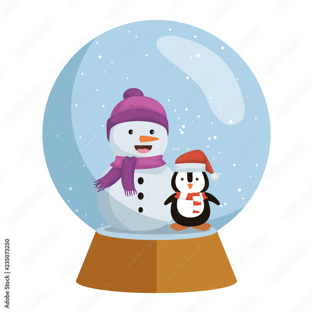penguin with santa claus hat in snow sphere penguin with santa claus hat in snow sphere