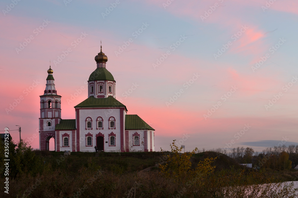 Suzdal, Ilinsky church in autumn sunrise. Russia