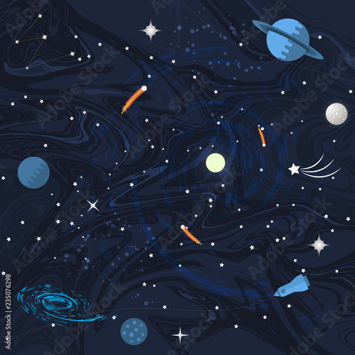 Space flat background with planets and stars