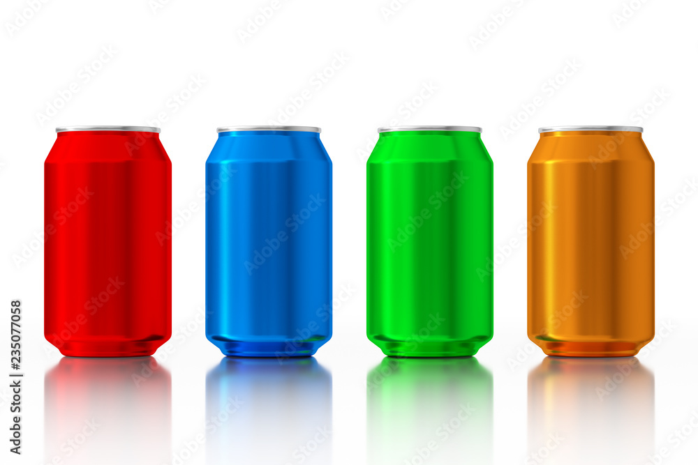 Set of Multicolour Blank Aluminum Cans. 3d Rendering Set of Multicolour Blank Aluminum Cans. 3d Rendering