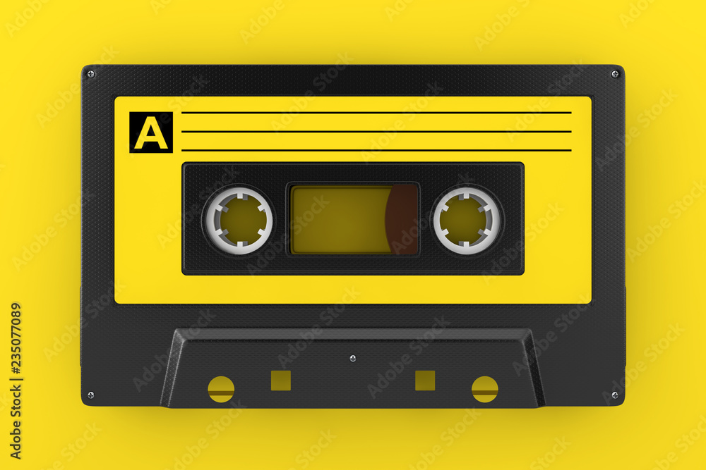 Obraz premium Yellow Old Vintage Audio Cassette Tape. 3d Rendering