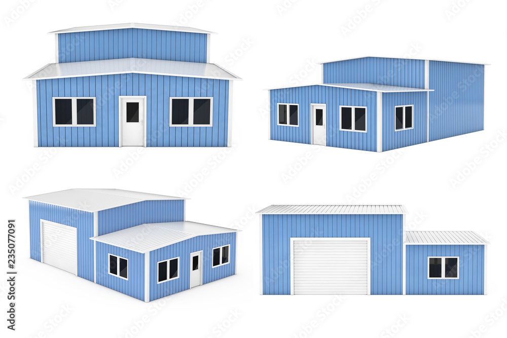 Office and Storage Warehouse Building Set. 3d Rendering