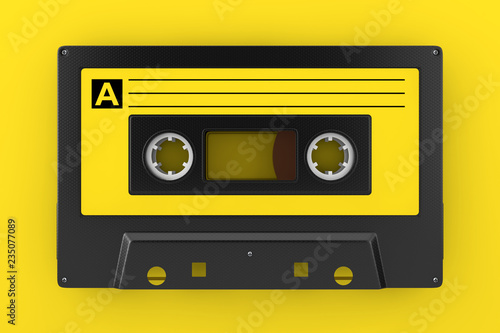 Yellow Old Vintage Audio Cassette Tape. 3d Rendering
