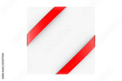 Blank Note Paper Card with Red Ribbon. 3d Rendering