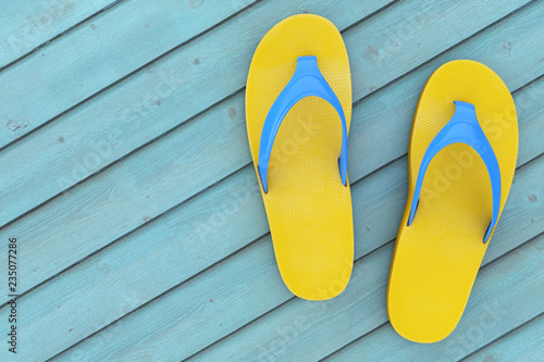 Yellow Flip Flops Sandals. 3d Rendering