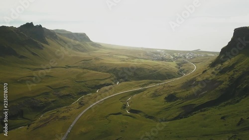 an aerial panoramic footage of a road in iceland
