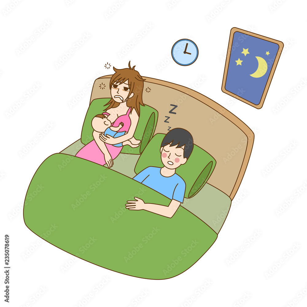 Pregnant Sleepless, mom can't sleep, cute cartoon character having a ...