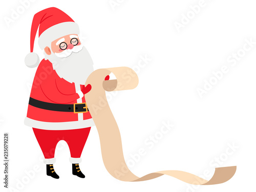 Santa reading present list, vector icon on white background