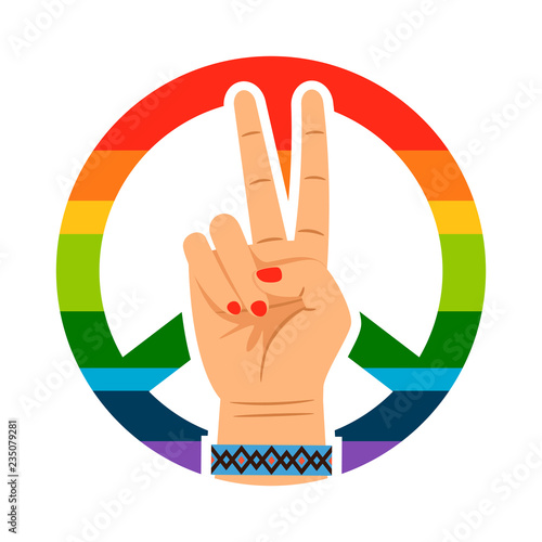 Foto Peace hand and rainbow signs vector isolated on white background